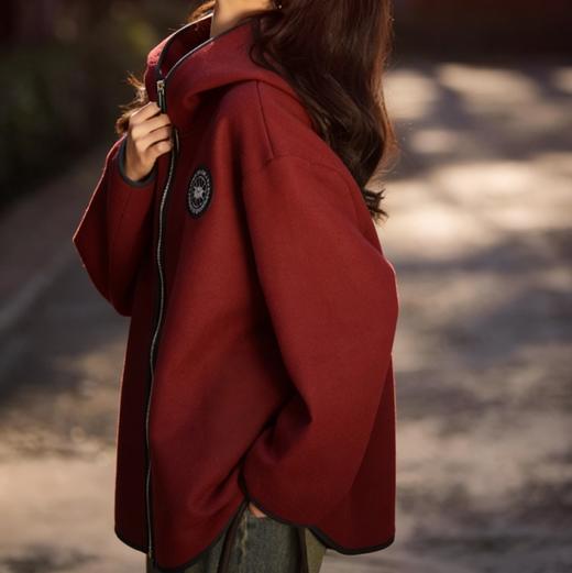 LONGNVFAIR安可拉红毛呢休闲阔型拉链外套 街头潮流感 微廓形H版剪裁超藏肉 商品图0