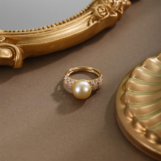 子佩集【缪斯之礼】银S925珍珠AOYA奥雅戒指【HJYJZ010】9mm珠镀金双排钻2512 商品图1