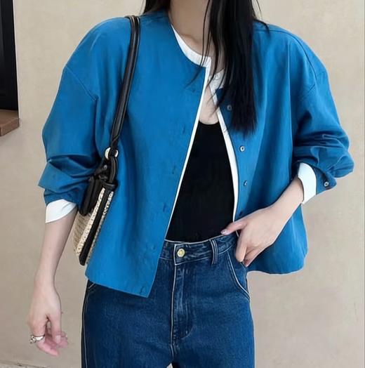 LONGNVFAIR克莱因蓝纯棉假两件拼接衬衫 通勤懒人福音 省去叠穿烦恼 商品图9