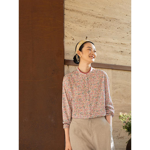 牧衣游原创 100支进口Liberty印花棉衬衫粉色通勤文艺小衫 茁初 商品图1