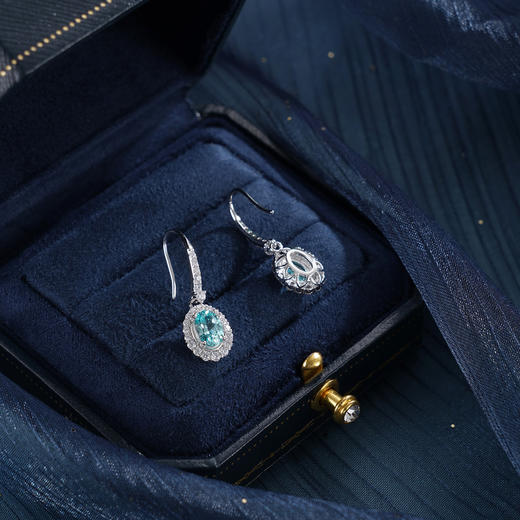 子佩集【湛蓝之海】S925银耳环【EM3085-XF】培育宝石帕拉伊巴蓝碧玺椭圆2510 商品图1