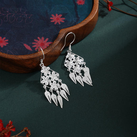 子佩集【一念花开】S990银耳环【QFES046】花丝菱形流苏2510 商品图3