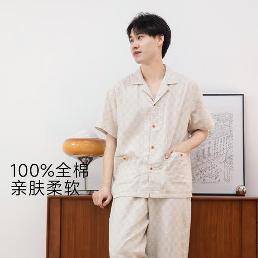 宜色家全棉双层纱格调家·短袖情侣款套装，柔软亲肤、居家/休闲外出皆宜 商品图3