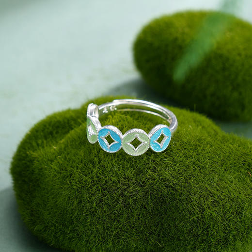 子佩集【赢财生福】S990银戒指【MXJZ027】花丝珐琅彩五连环钱币2510 商品图2