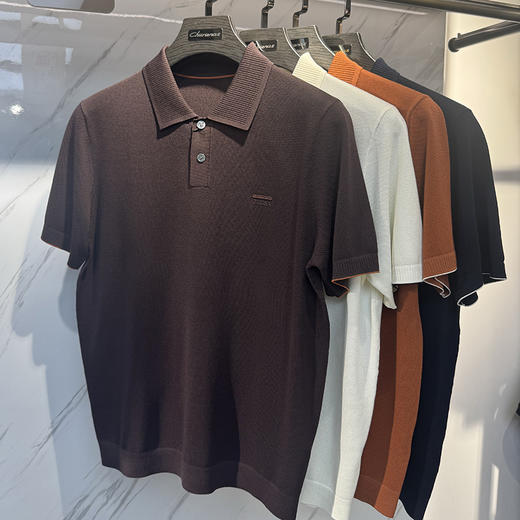 老钱风夏季男士透气翻领纯色简约针织短袖polo衫   XLM-CAC8687261 商品图0
