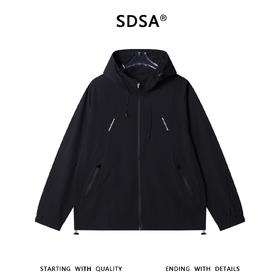 SDSA男装2026新款高贵轻奢纯色下摆松紧设计拉链立领连帽夹克百搭