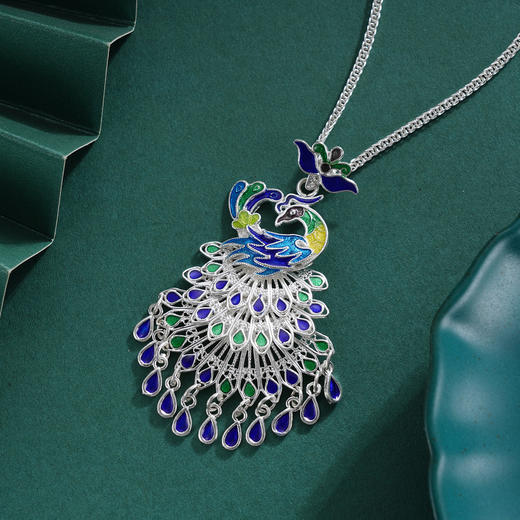 子佩集S990银【灵羽摇华】花丝孔雀套链（小号）【YXYLDZ045】项链珐琅彩2509 商品图5