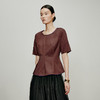 【林栖设计小店】落日霞光|素平缎红云纱荷叶边修身显瘦2026夏新款T恤1962029 商品缩略图0