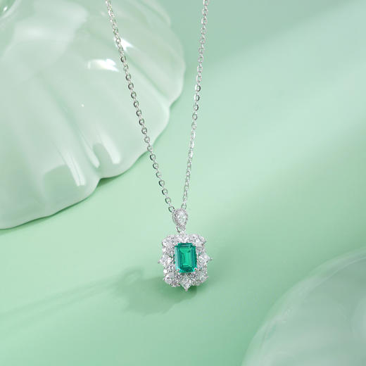 子佩集【翠洲花海】S925银套链【PM2255-XF】培育宝石祖母绿方块2510 商品图1