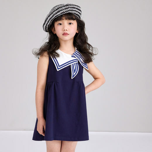 笛莎/Deesha 松饼熊2026年夏季新款童装女童时尚学院风海军领无袖连衣裙 商品图2