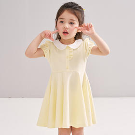 笛莎/Deesha 松饼熊2026年夏季新款童装女童甜美学院风翻领针织短袖连衣裙