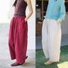 特绽放101朵/旅行的心动*14支纯亚麻宽松压褶阔腿裤弯刀显瘦长裤 商品缩略图0