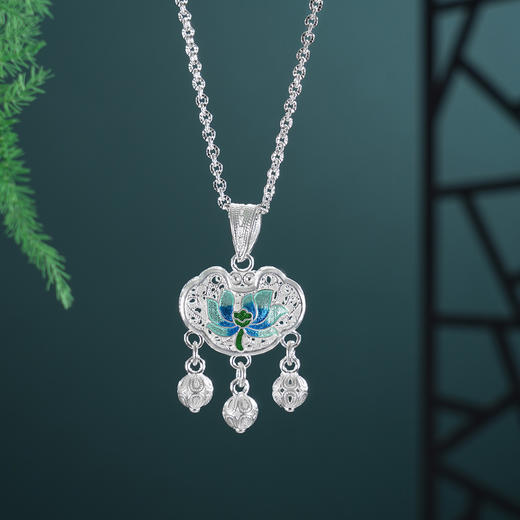 子佩集【莲渡清欢】S990银套链【MXTL033】花丝锁珐琅彩项链2510 商品图1