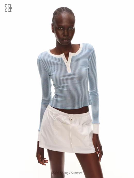 Evistub girls/E-6XCX1933/ 亨利领条纹长袖 天丝羊毛混纺修身正肩打底衫 商品图2