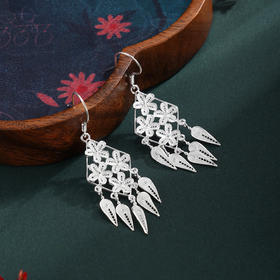 子佩集【一念花开】S990银耳环【QFES046】花丝菱形流苏2510