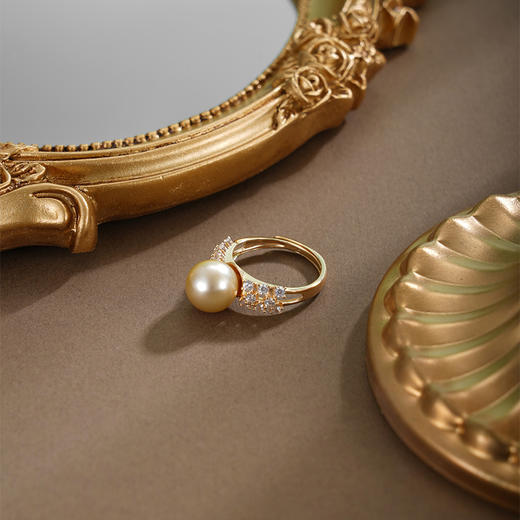 子佩集【缪斯之礼】银S925珍珠AOYA奥雅戒指【HJYJZ010】9mm珠镀金双排钻2512 商品图2