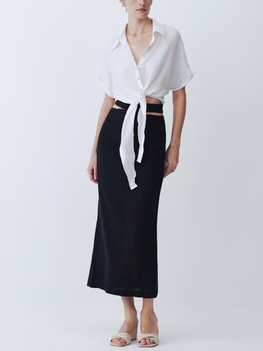 SIJIA｜SS2611 黑色棉麻镂空半裙 商品图3