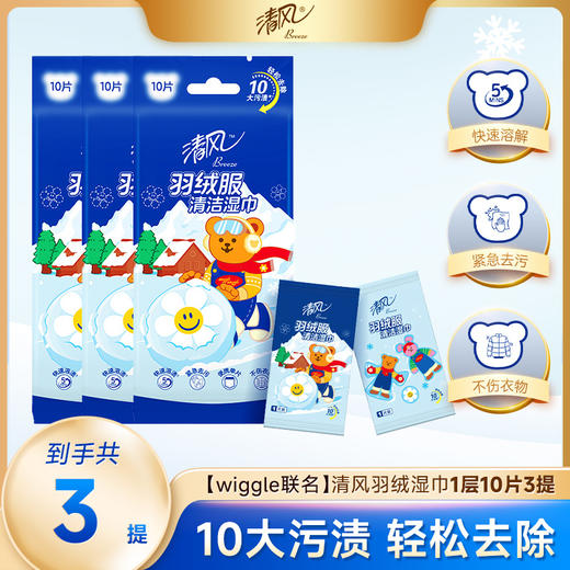 【官方自营】清风羽绒服清洁湿巾10片3包wiggle联名免洗去污衣物去渍 商品图0