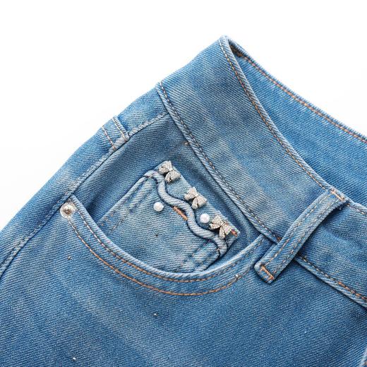 「高货wl」全新升级【铂金会员275/天猫369/差价94】(65517)洛诗琳气质四面弹烫钻牛仔裤2026春季天丝竹节棉喇叭裤女 商品图2