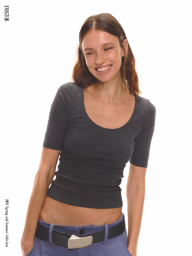 Evistub girls/E-6CDX1816/美式休闲基础U领打底T恤