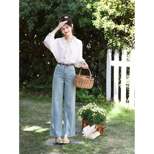 鹿向南「星序丹宁」简约蓝色显瘦直筒牛仔裤女夏季新款小个子长裤 商品图4