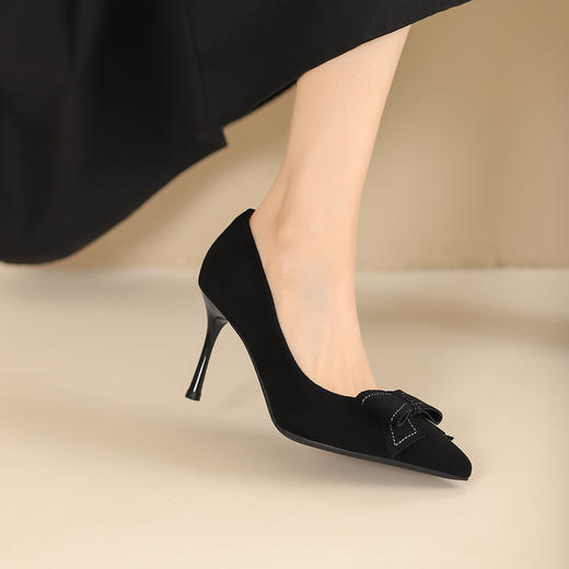 阿么手工女鞋优雅百搭高级感细跟高跟鞋8CM蝴蝶结中式浅口单鞋女 商品图1