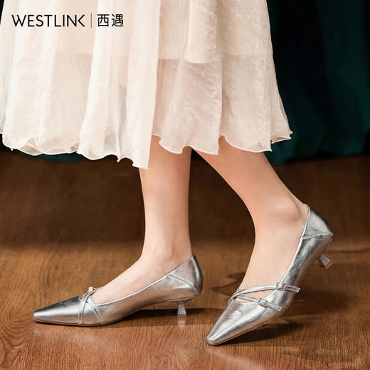 【限时秒杀】西遇浅口高跟单鞋女2026春季新款方头气质通勤时尚细跟玛丽珍女鞋V0466287 商品图3