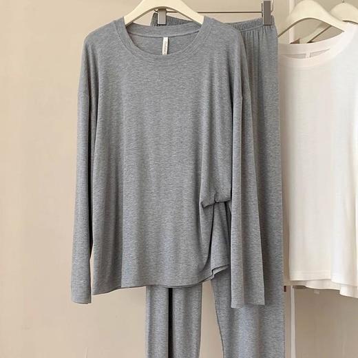 【莫代尔丝滑软糯睡衣套装】女春秋季新款休闲简约纯色长袖舒适透气家居服套装 商品图7