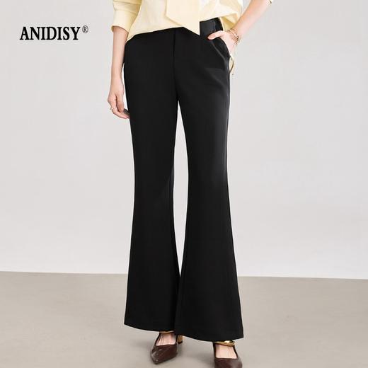 时尚高腰拉链后松紧腰弹力喇叭休闲裤 商品图1