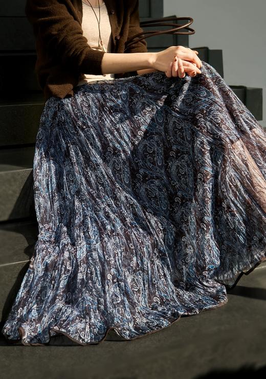 巴塞光影"流浪"伞裙度假风复古印花压褶大摆半身裙 商品图11