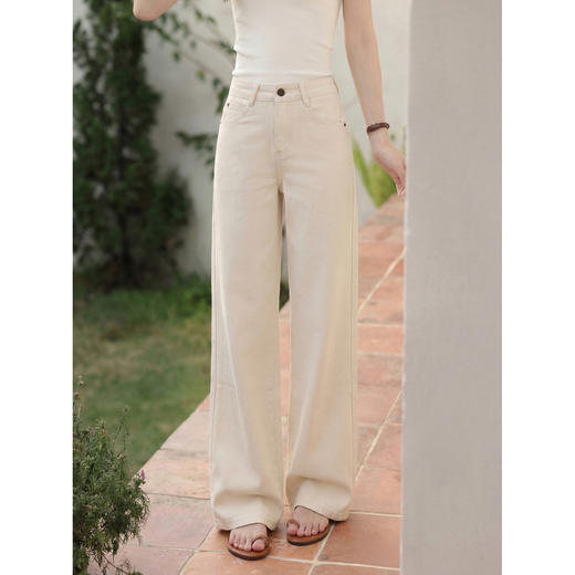 鹿向南「暖柔踏径」白杏色阔腿牛仔裤女夏季韩系松弛感宽松长裤 商品图0