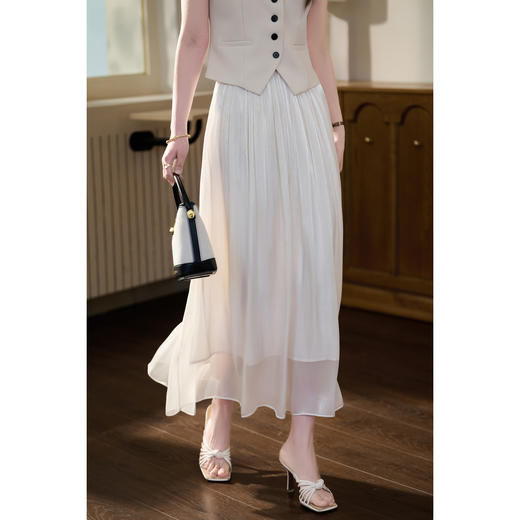 【杏色预售10天】人鱼姬鎏光纱裙 米思阳2026春季新款法式仙气飘逸流光纱裙薄款高腰遮胯沙滩半身裙女1049 商品图8