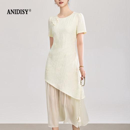 时尚浮雕肌理提花圆领短袖拼接连衣裙 商品图2