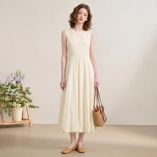 西遇通勤风无袖背心女2026年春季系带收腰长裙小众简约气质连衣裙H0060211 商品图1