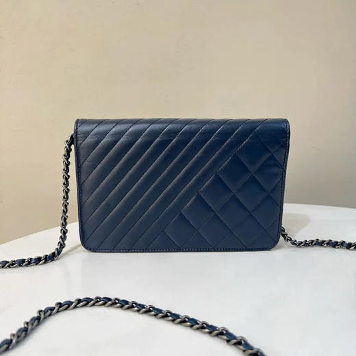 Chanel woc 蓝银 V纹拼格纹 油蜡牛皮 链条包 商品图1