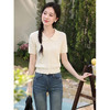 鹿向南「晴屿花眠」翻领白杏色针织衫上衣女夏季独特别致短袖T恤 商品缩略图3
