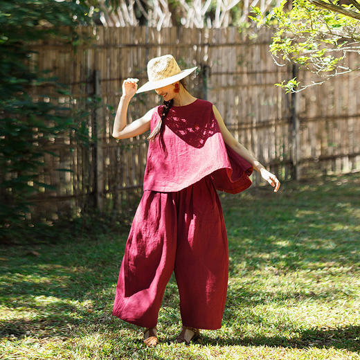 绽放095朵/绽放背心*14支纯亚麻宽松显瘦斗篷休闲百搭无袖背心女 商品图0