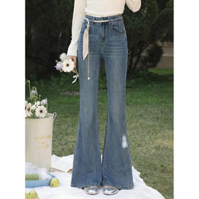 鹿向南「枫糖落日」复古蓝小个子直筒微喇牛仔裤春季显瘦长裤子女