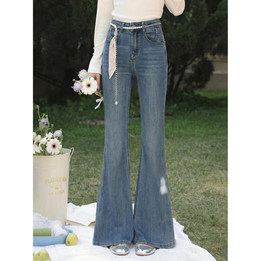 鹿向南「枫糖落日」复古蓝小个子直筒微喇牛仔裤春季显瘦长裤子女 商品图0