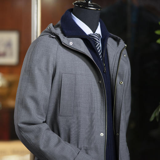 春季新款男士强捻羊毛防泼水连帽风衣 商品图3