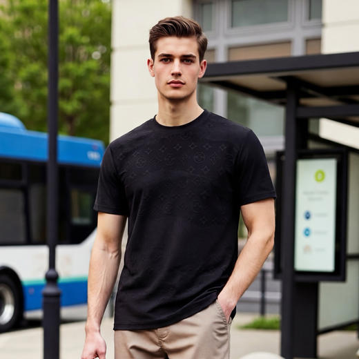 男士圆领短袖T恤夏季新款凉感提花透气T恤上衣   XLM-CM8687176 商品图2