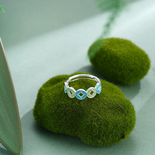 子佩集【赢财生福】S990银戒指【MXJZ027】花丝珐琅彩五连环钱币2510 商品图4