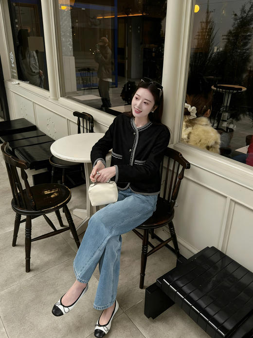 天猫同步【100棉！千金感小香风】拉夏贝尔/La Chapelle挺括有型~复古圆领撞色边饰气质短款上衣外套女春季 商品图8