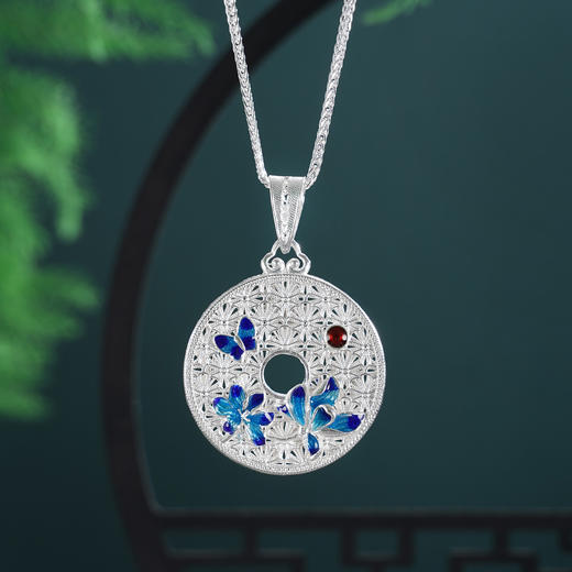 子佩集【蝶引花深】S990银吊坠【YXYLDZ055】繁花似锦花丝珐琅彩蝶恋花南红（不含链）2510 商品图6