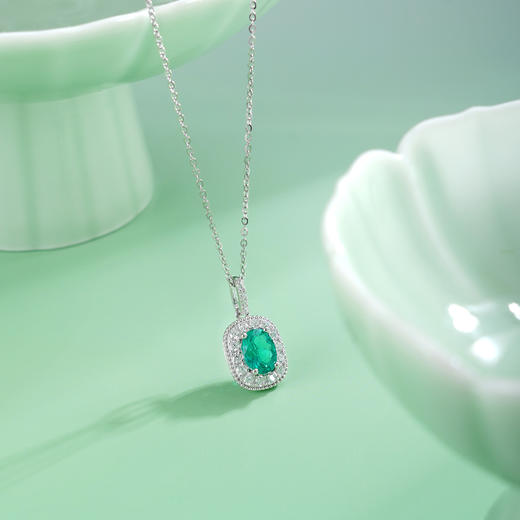 子佩集【碧悦心晴】S925银套链【PM2248-XF】培育宝石祖母绿大椭圆2510 商品图3