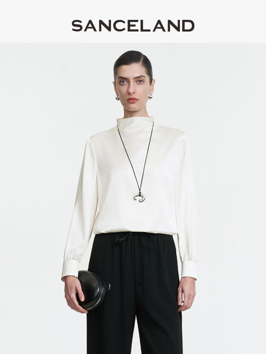 【春假专区】三石一澜SANCELAND 素绉缎立领衬衣SK11101028 商品图2