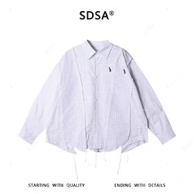 SDSA男装2026新款高贵轻奢刺绣标拼接格子流苏长袖衬衫百搭宽松