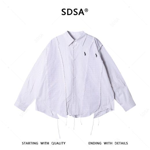 SDSA男装2026新款高贵轻奢刺绣标拼接格子流苏长袖衬衫百搭宽松 商品图0