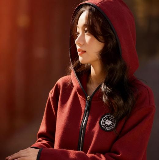 LONGNVFAIR安可拉红毛呢休闲阔型拉链外套 街头潮流感 微廓形H版剪裁超藏肉 商品图1