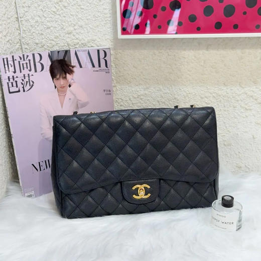 Chanel CF jumbo 黑金 荔枝纹牛皮 单肩包 商品图0